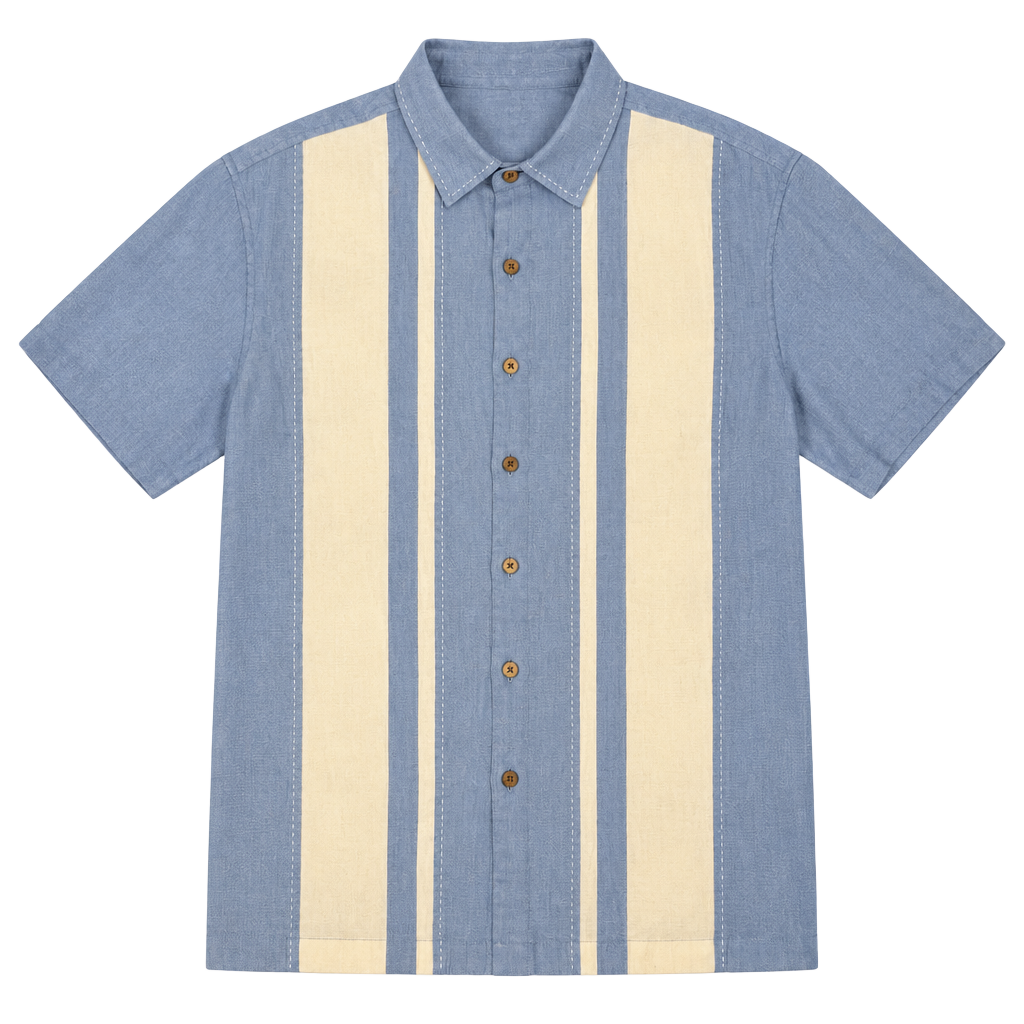 Island Shores Short Sleeve Button Down Shirt Blue Cream size mens large Beach 1