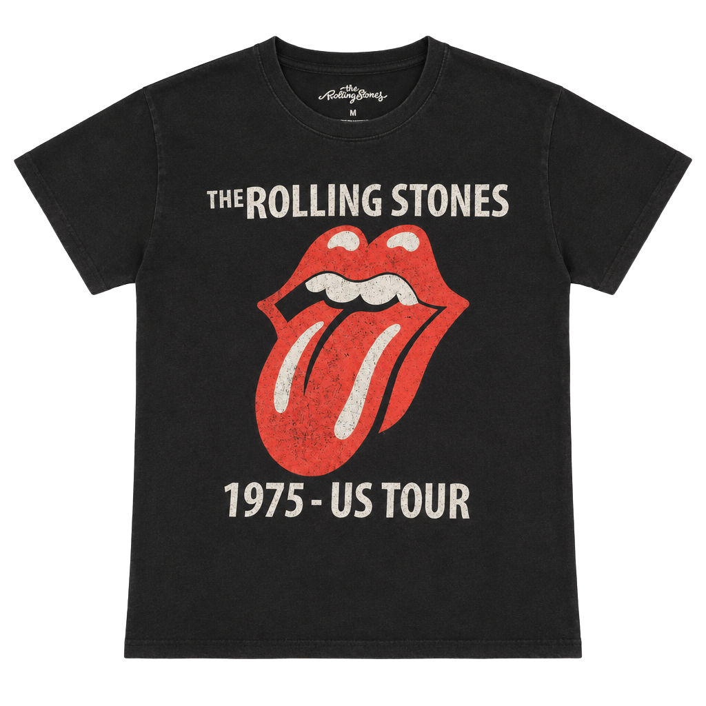 The Rolling Stones 1975 US Tour T-Shirt Size M Black 1
