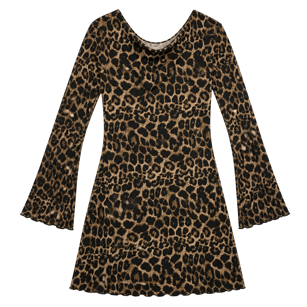Leopard Print Long Sleeve Cowl Neck Mini Dress 1