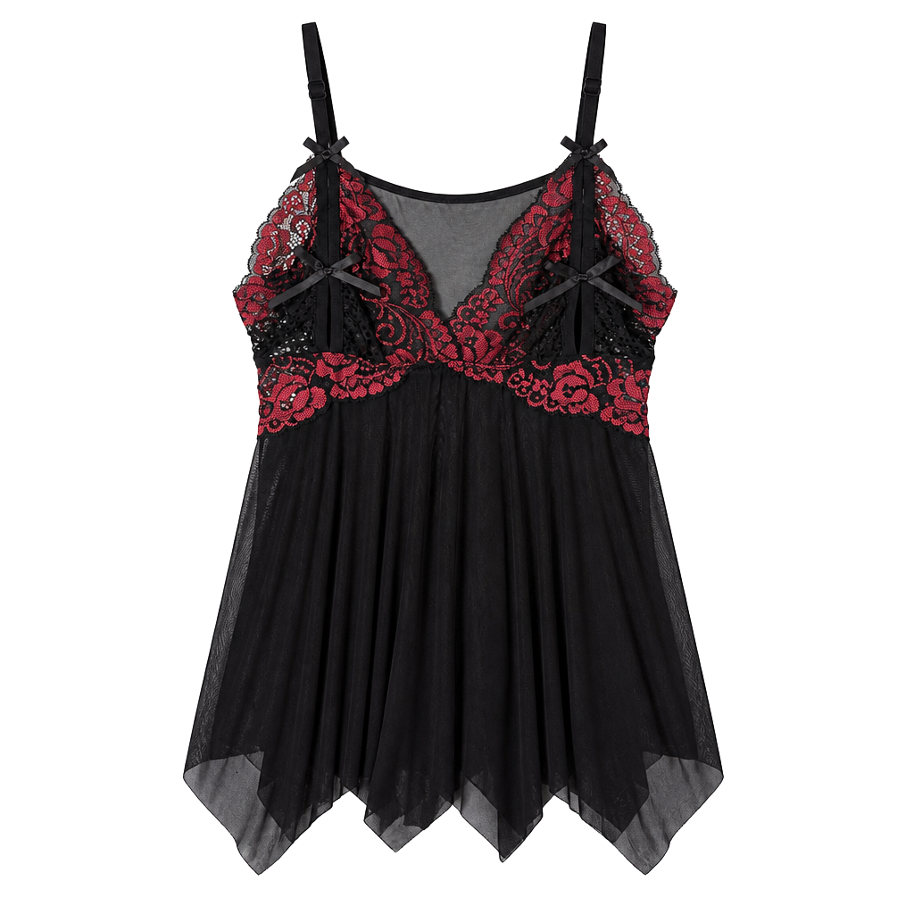 Seductive Wear Black & Red Lace Mesh Babydoll lingerie Nightgown 1