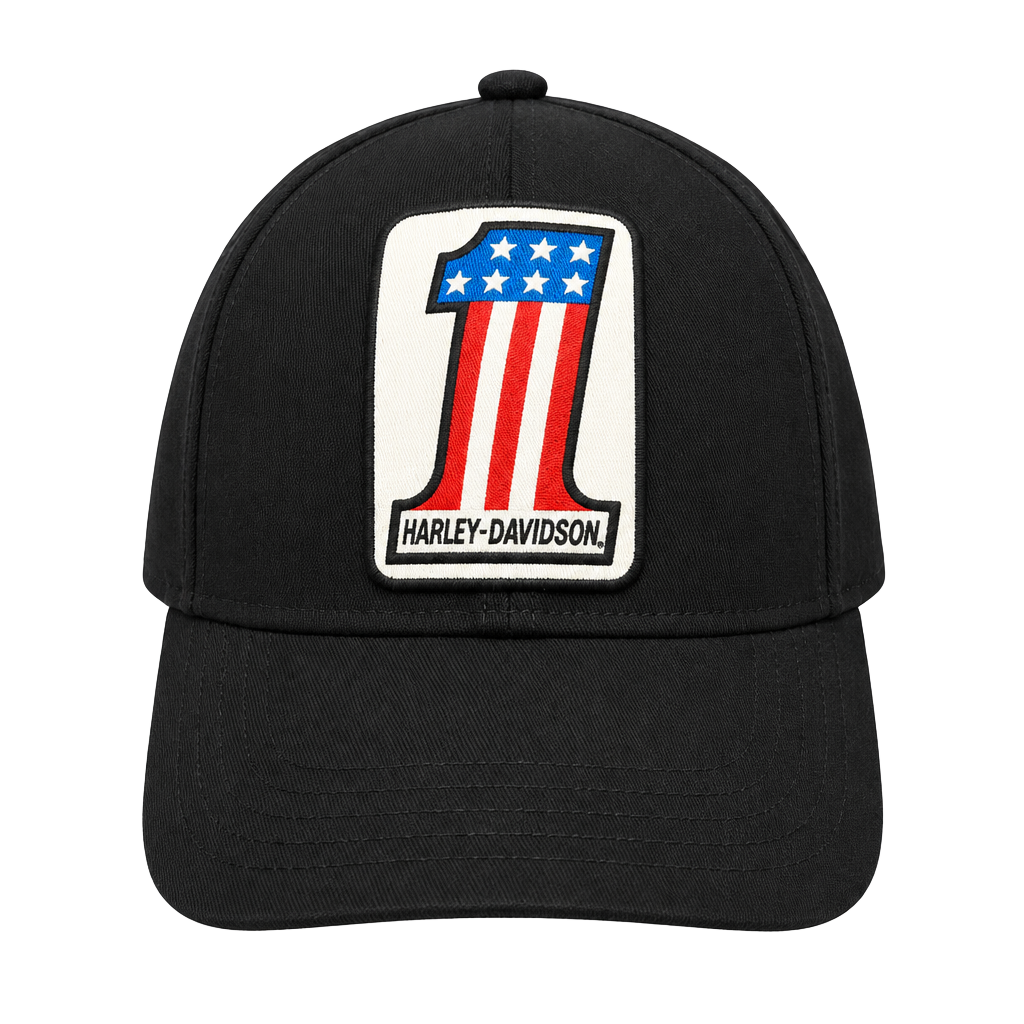 Harley-Davidson Number 1 Logo Baseball Cap One Size Black US Flag Patch Hat 1