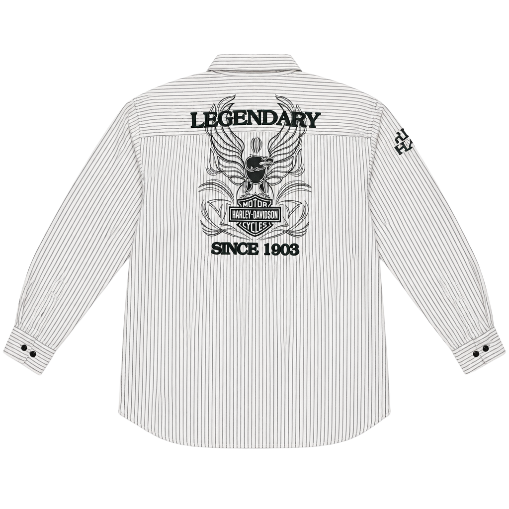 Harley-Davidson Long Sleeve Striped Button Up Shirt White Gray 1