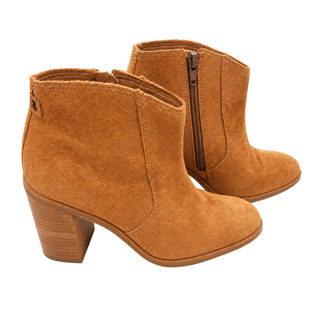 Lucky Brand Pellyon Suede Almond Toe Ankle Booties Camel womens Size 6.5M 1