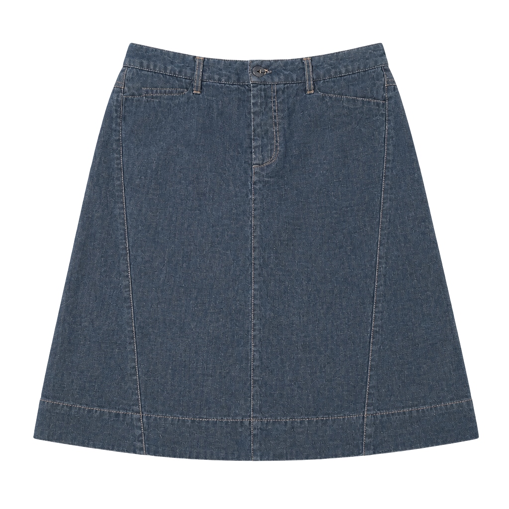 Peruvian Connection Dark Wash Linen-Blend A-Line Skirt 1