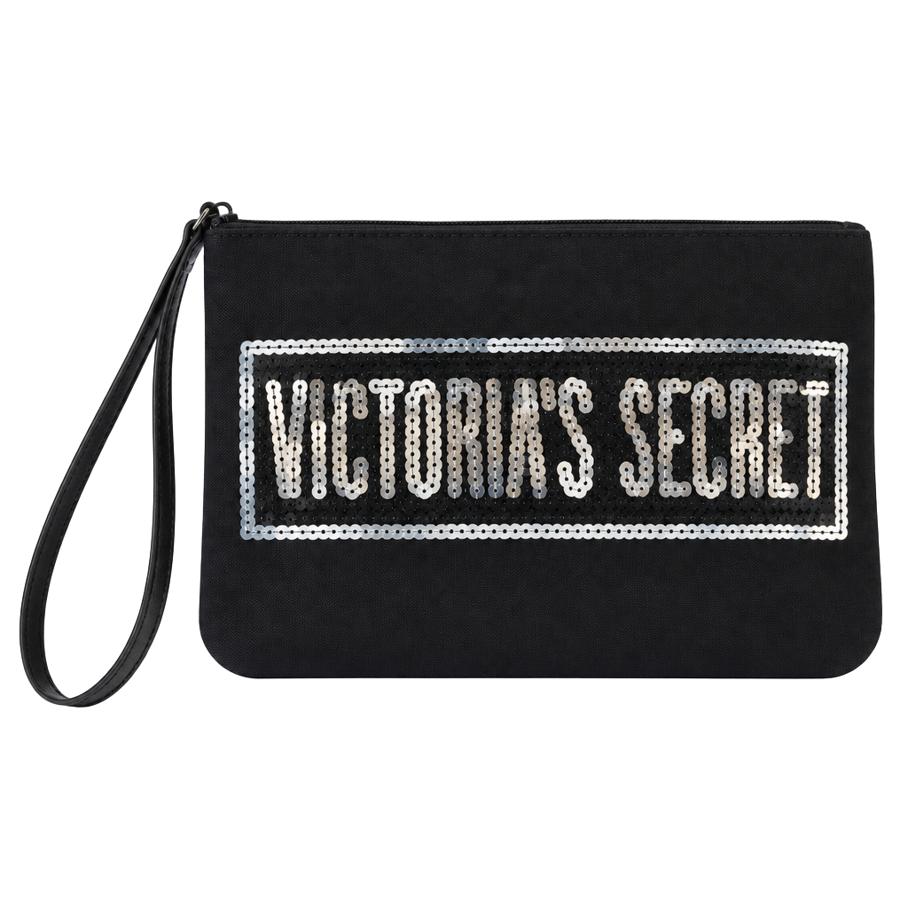 Victoria's Secret Black Canvas Sequin Wristlet purse 1