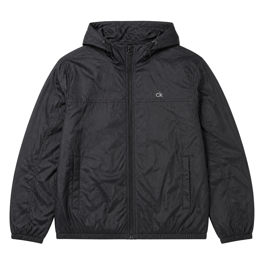 Calvin Klein Windbreaker Jacket Size M Black Hooded Full Zip 1