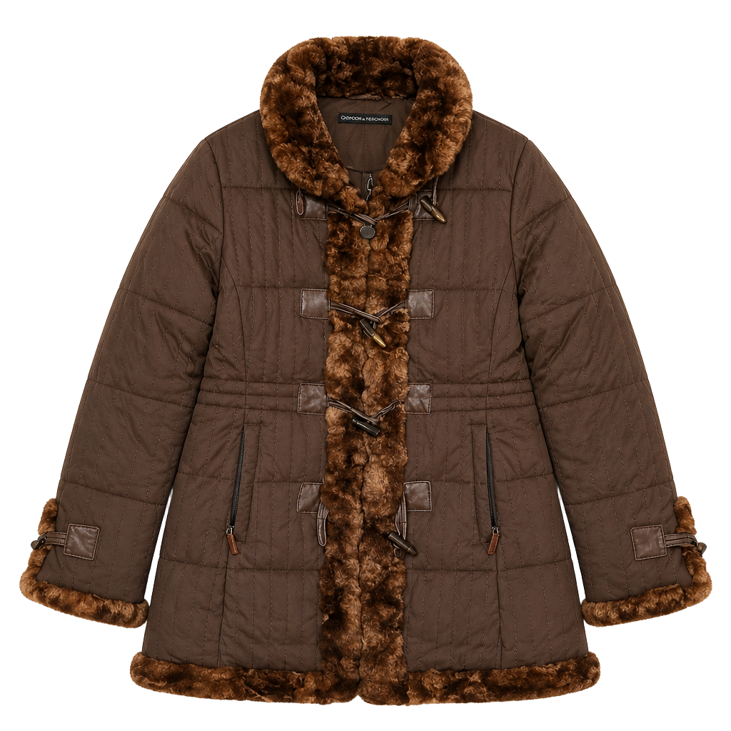 Gordon & Ferguson Puffer Coat Size 46 Brown Rabbit Fur Trim 1