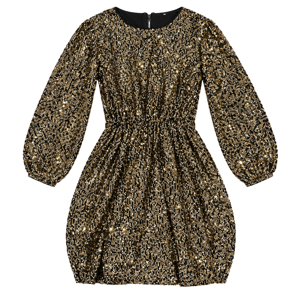 Kids Girl Sequin Dress Size 11-12 Gold Long Sleeve Mini 1