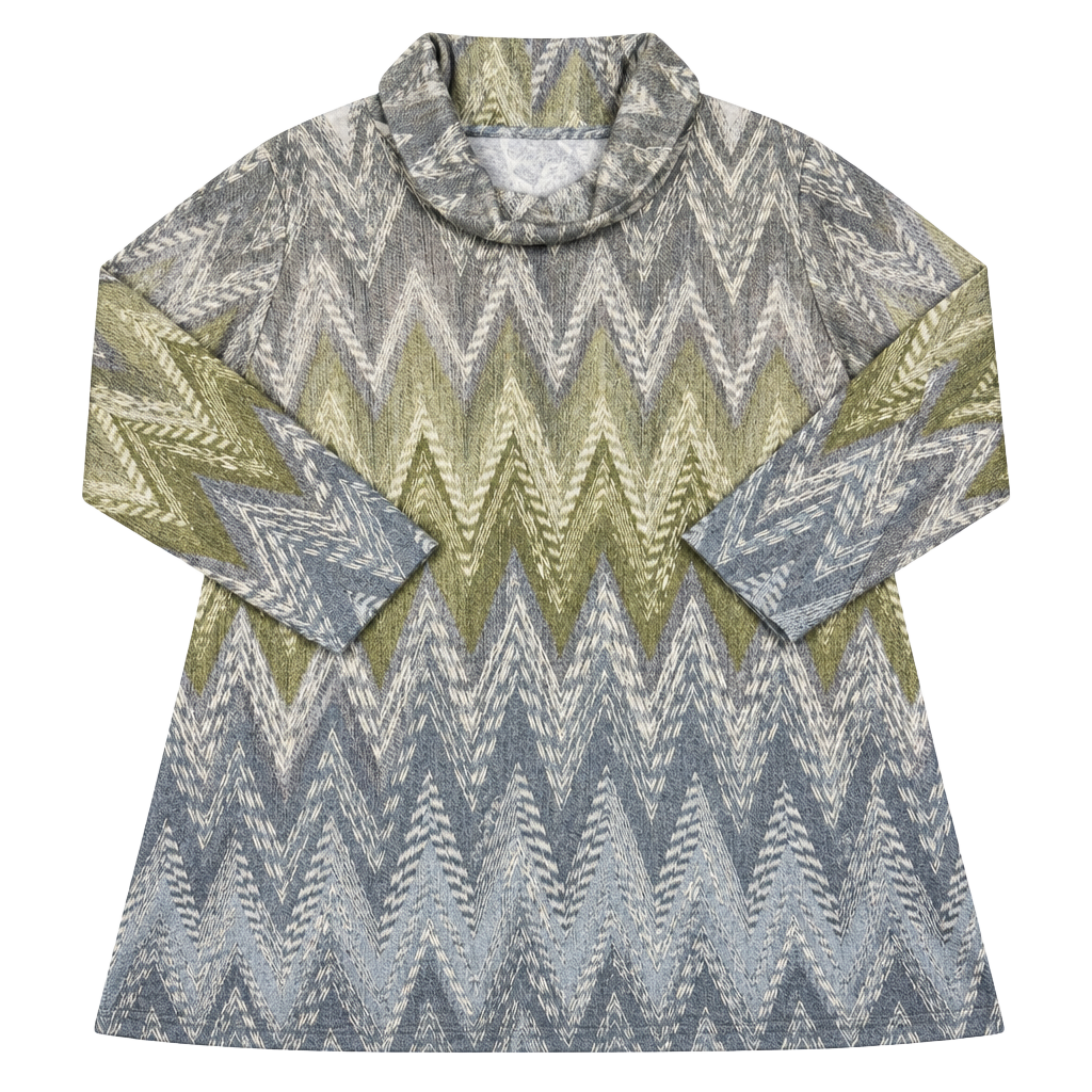 Chico's Luxe Ombre Chevron 3/4 sleeve Cowl neck Lightweight Tunic sz S (1) 1