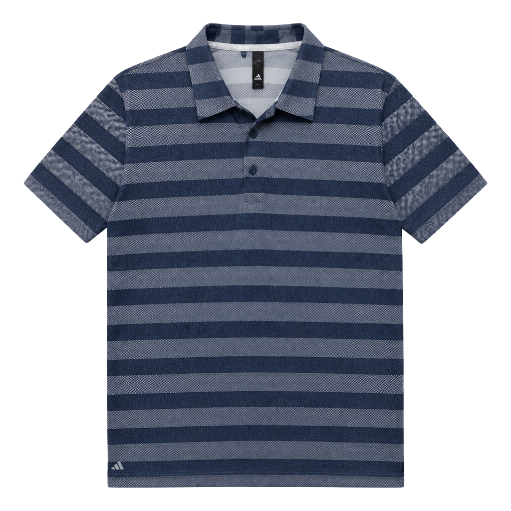 Adidas Polo Shirt Mens XL Blue Two-Color Striped Recycled Polyester Short Sleeve 1