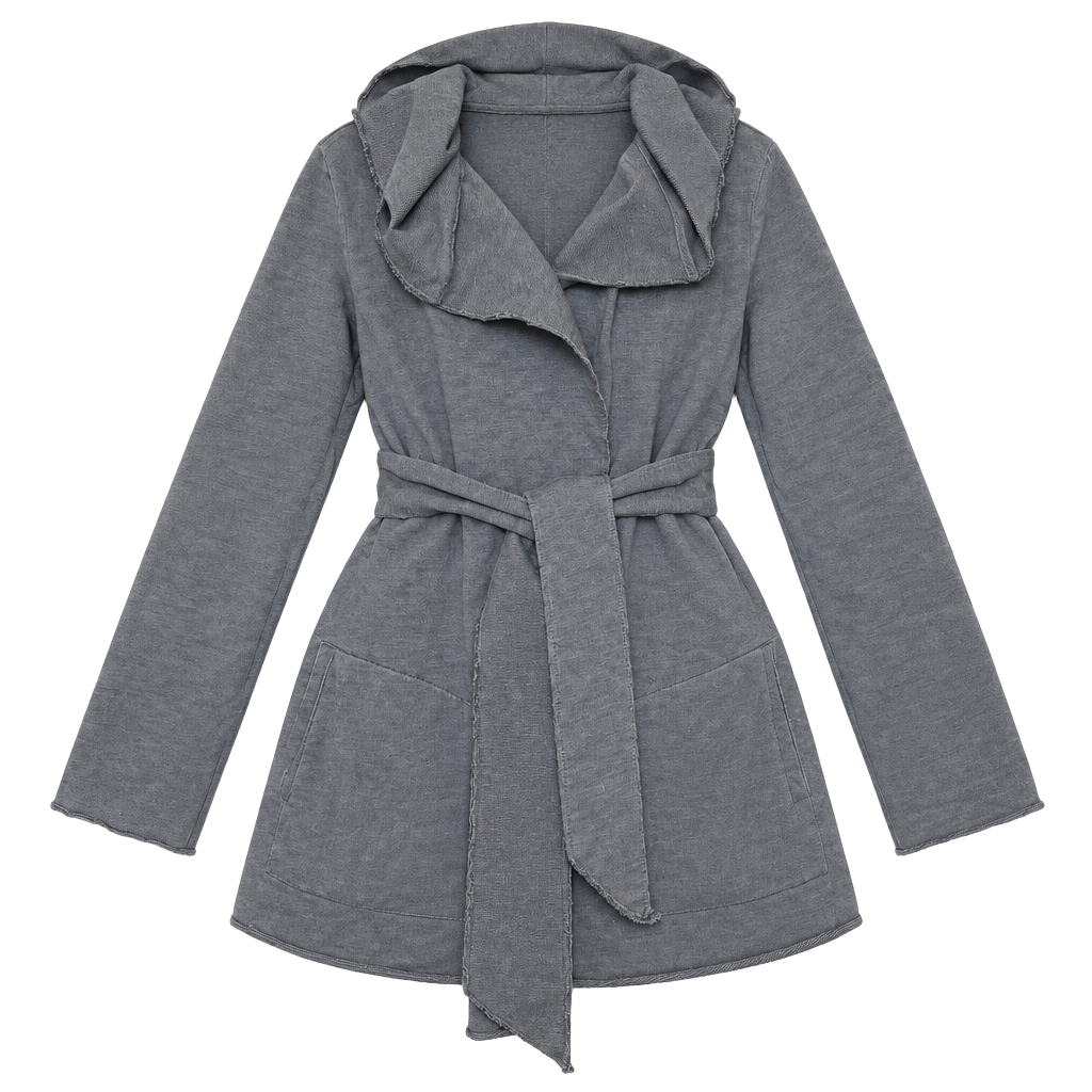 Lucky Brand Hooded Wrap Sweatshirt Size L Gray Cotton Tie Belt 1