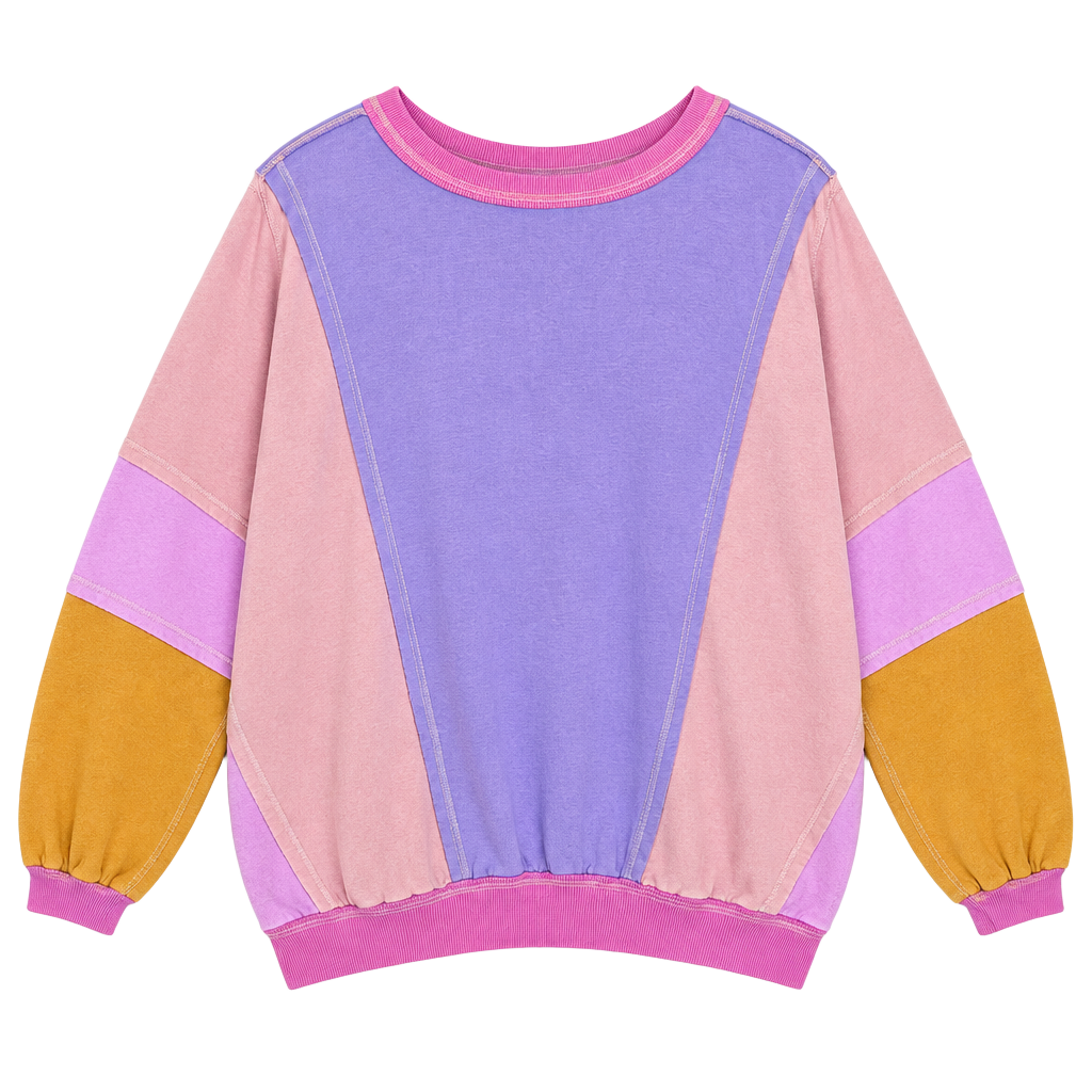 BiBi Color Block Exposed Seam Sweatshirt Size XL Pink Purple Yellow 1
