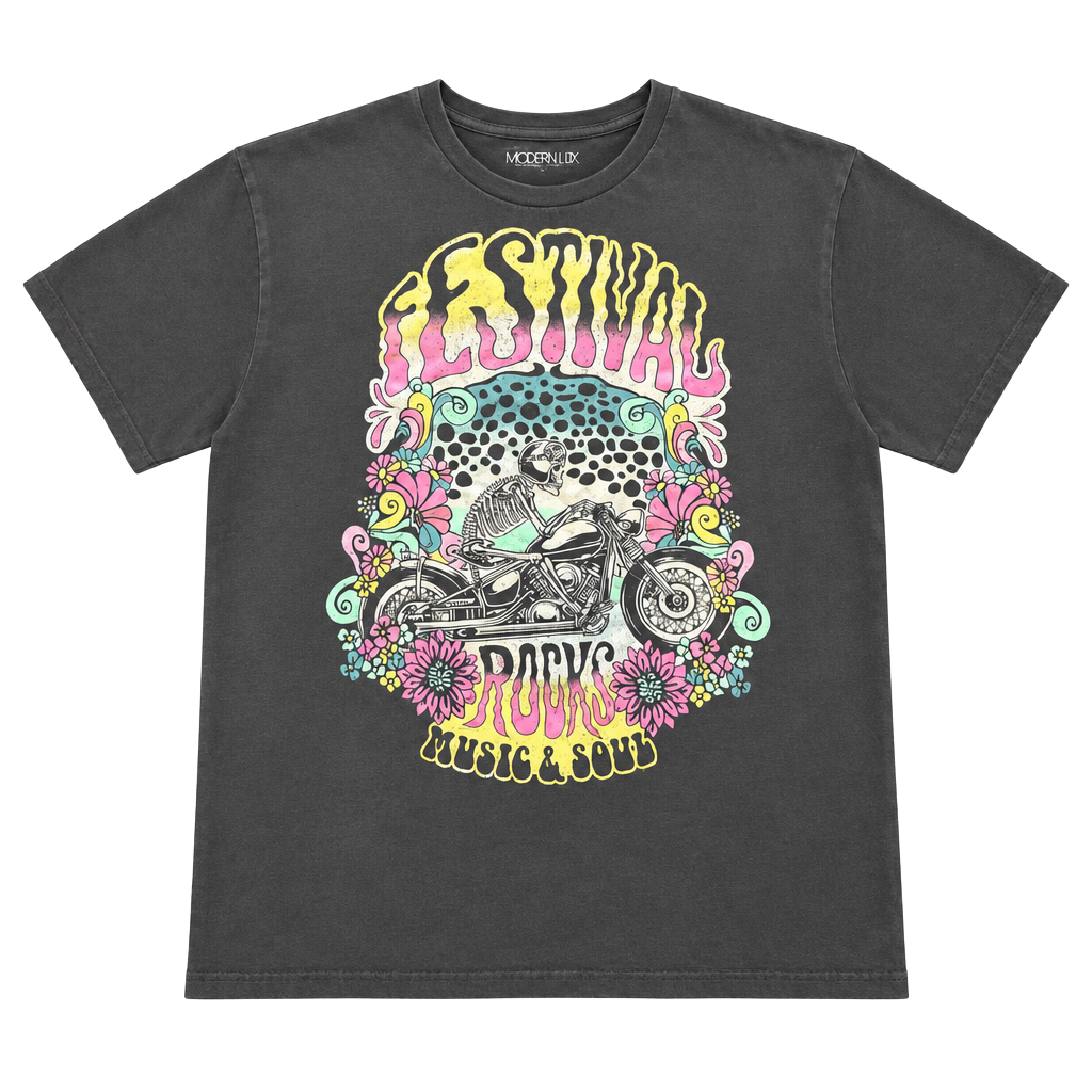 Modern Lux Festival Rocks Graphic T-Shirt L/XL Gray 100% Cotton 1