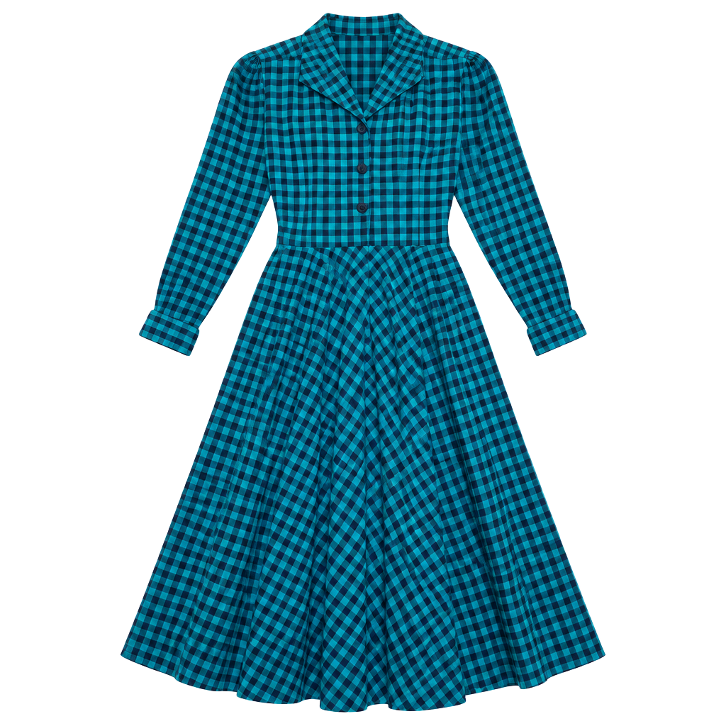 Vintage Carol Anderson Petites Size 6 Teal Black Plaid Dress 1
