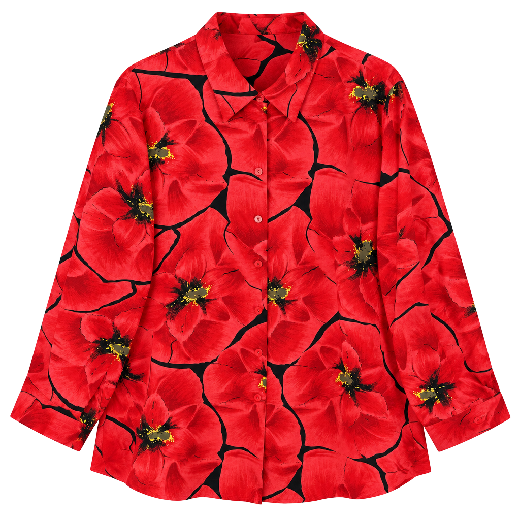 Vintage Silk Spiegel Floral Button-Up Blouse Size 3X Red Black Poppy 1