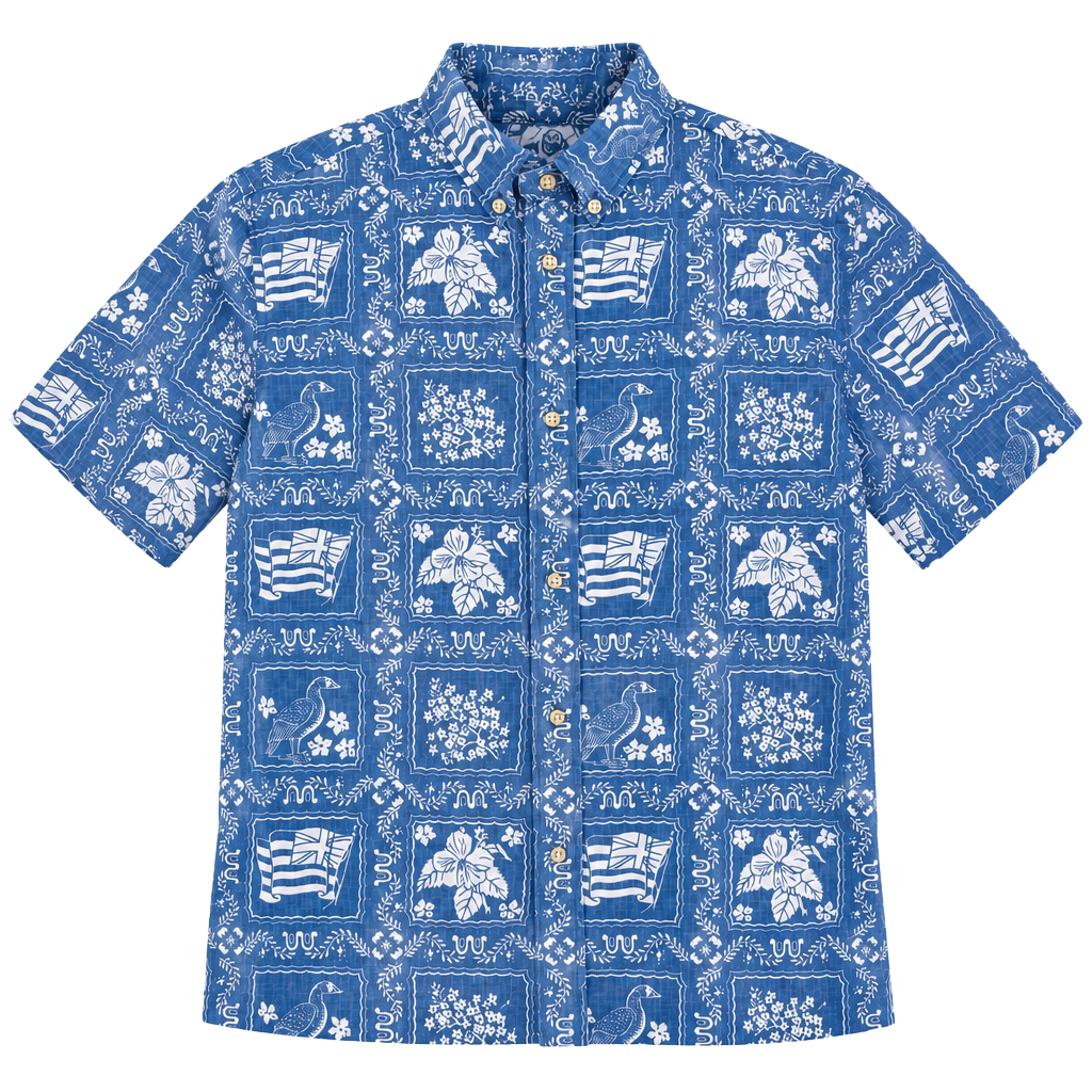 Reyn Spooner Hawaiian Shirt Size XL Blue White Bandana Print Short Sleeve 1
