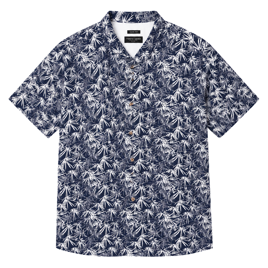 Pronto Uomo Button-Up Shirt Size 3XL Navy Blue White Leaf Hawaiian 1