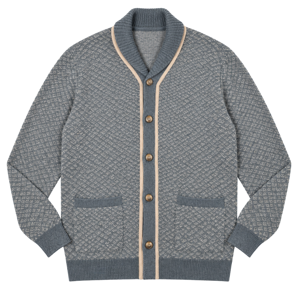 Tasso Elba Cardigan Sweater Size XL Gray Patterned Knit Shawl Collar 1