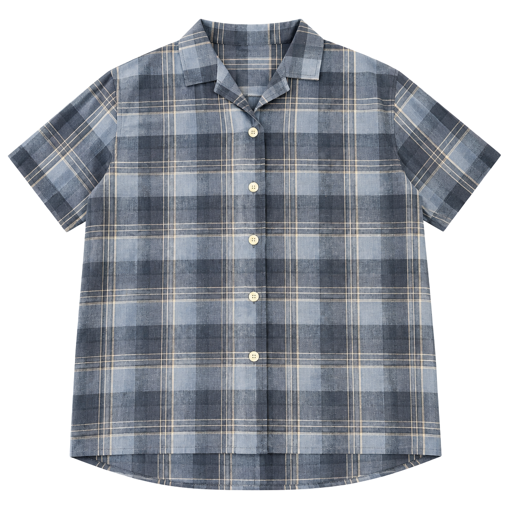 Jones New York Sport Plaid Camp Shirt Size M Blue Linen Blend Short Sleeve 1