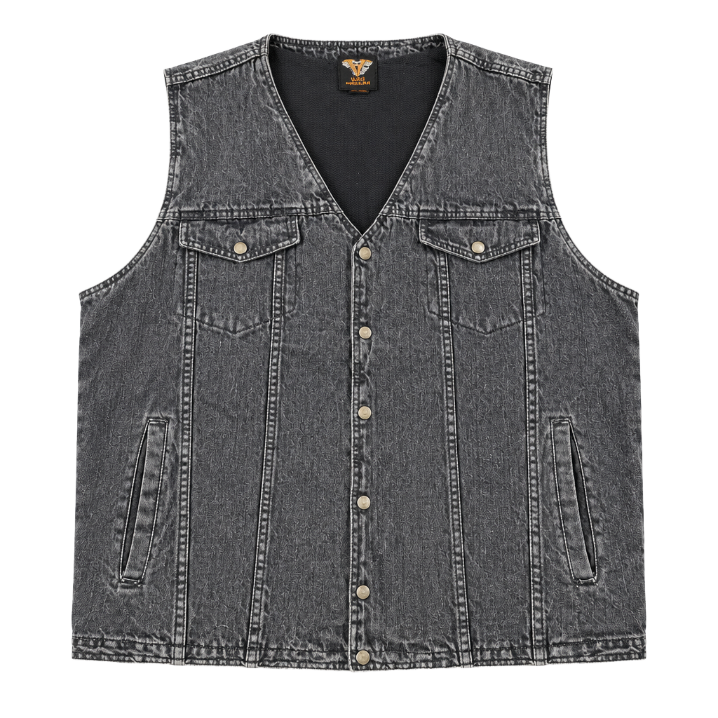 Vance Biker Wear Black Denim Biker Vest 1