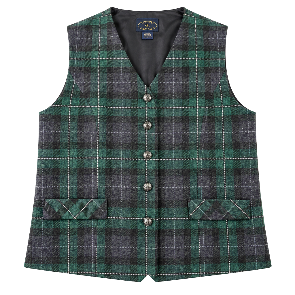 Chelsea Campbell Plaid Vest Size M Green Black Tartan Wool Button Front 1
