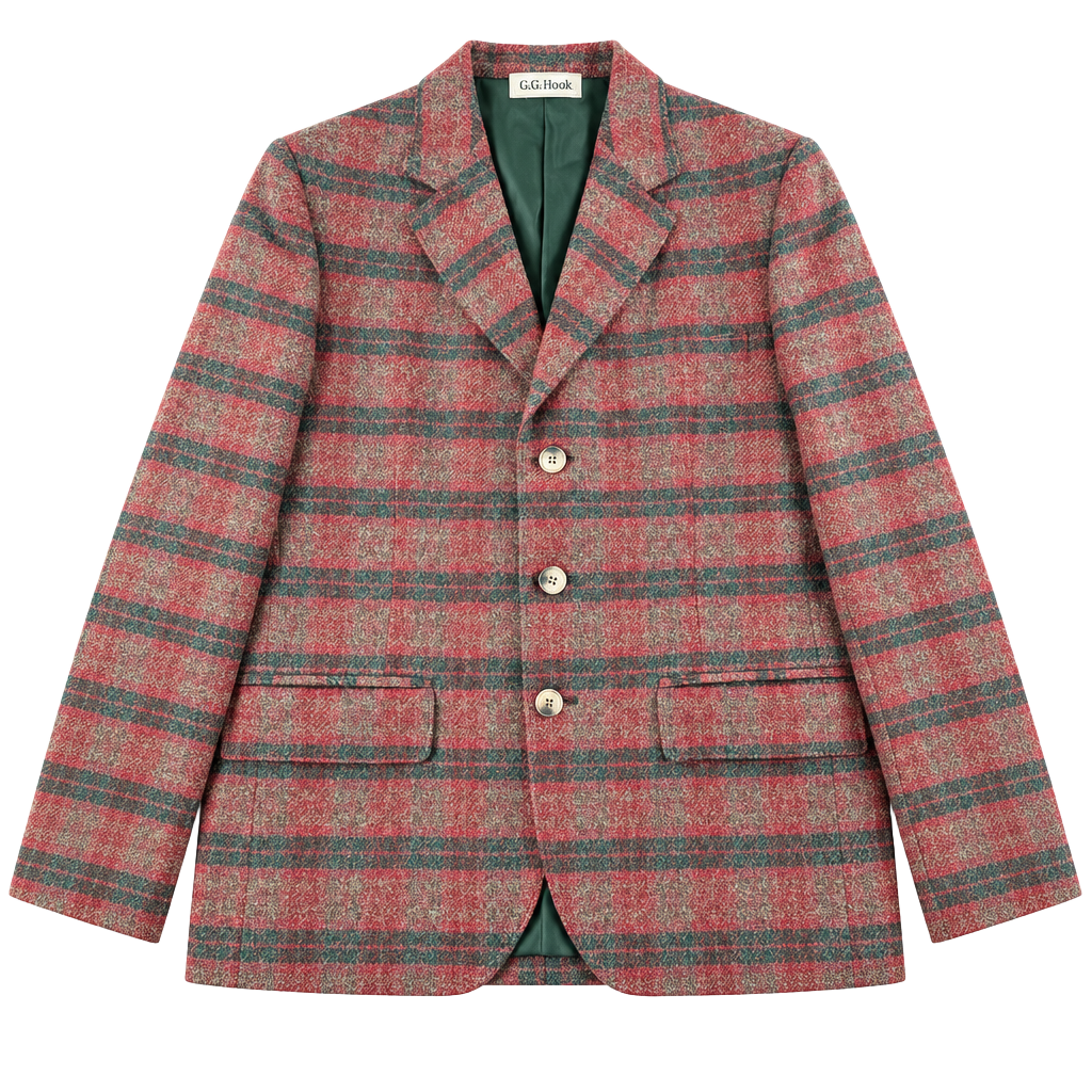 J.G. Hook Plaid Wool Blazer Sport Coat Red Green 1