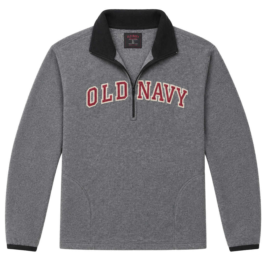 Vintage Y2K Old Navy Half Zip Fleece Size L Gray Red Spellout Pullover 1