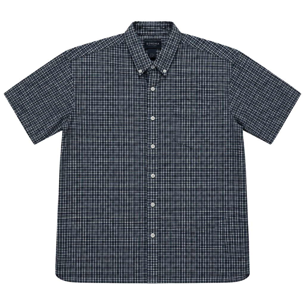 Sonoma Boxy Button Down Shirt Size L Blue Plaid Short Sleeve 1