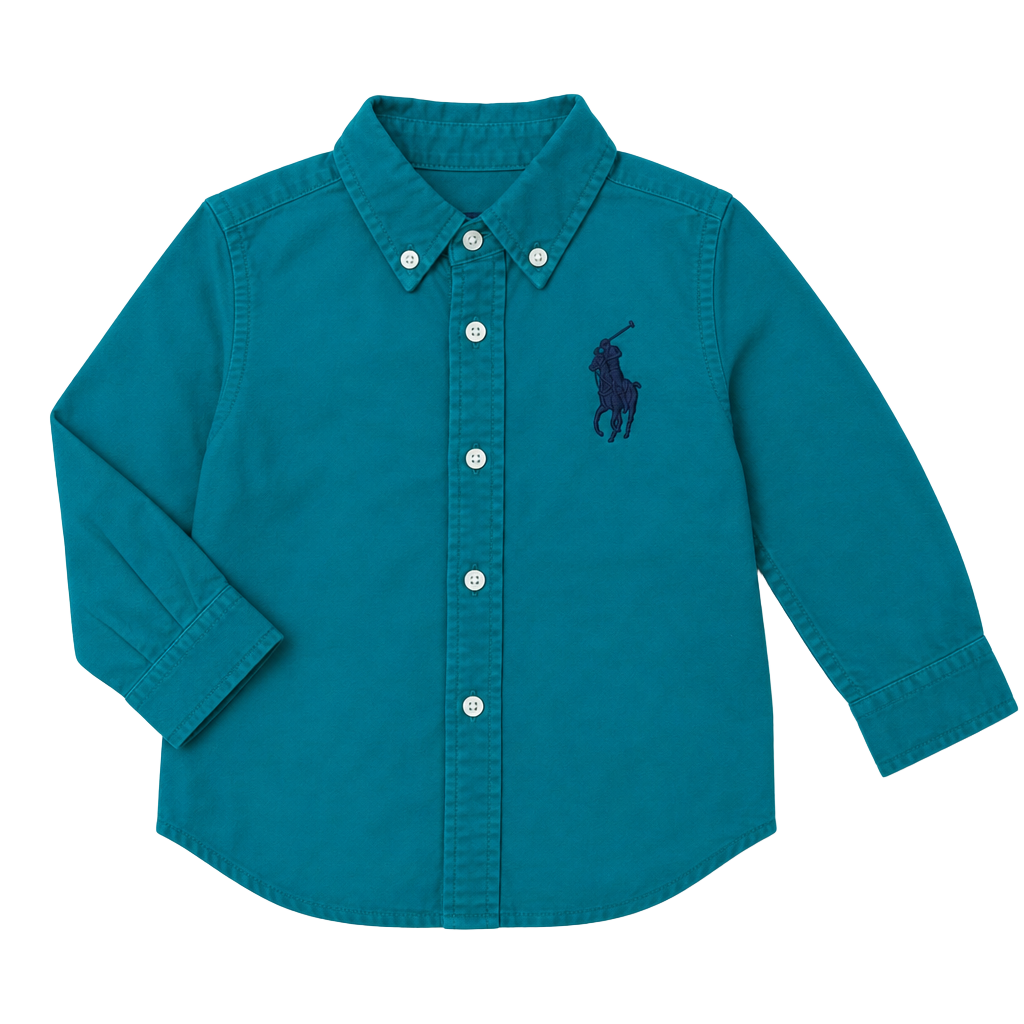 Ralph Lauren Baby Boys Iconic Oxford Long Sleeve Button-Down Shirt, Teal Green 1