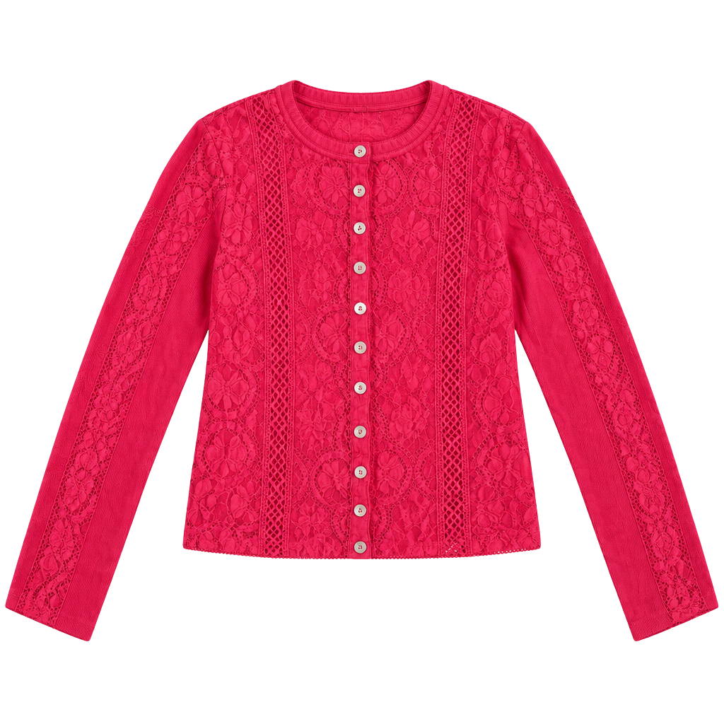 Free People Cardigan Size M Pink Lace Trim Long Sleeve 1