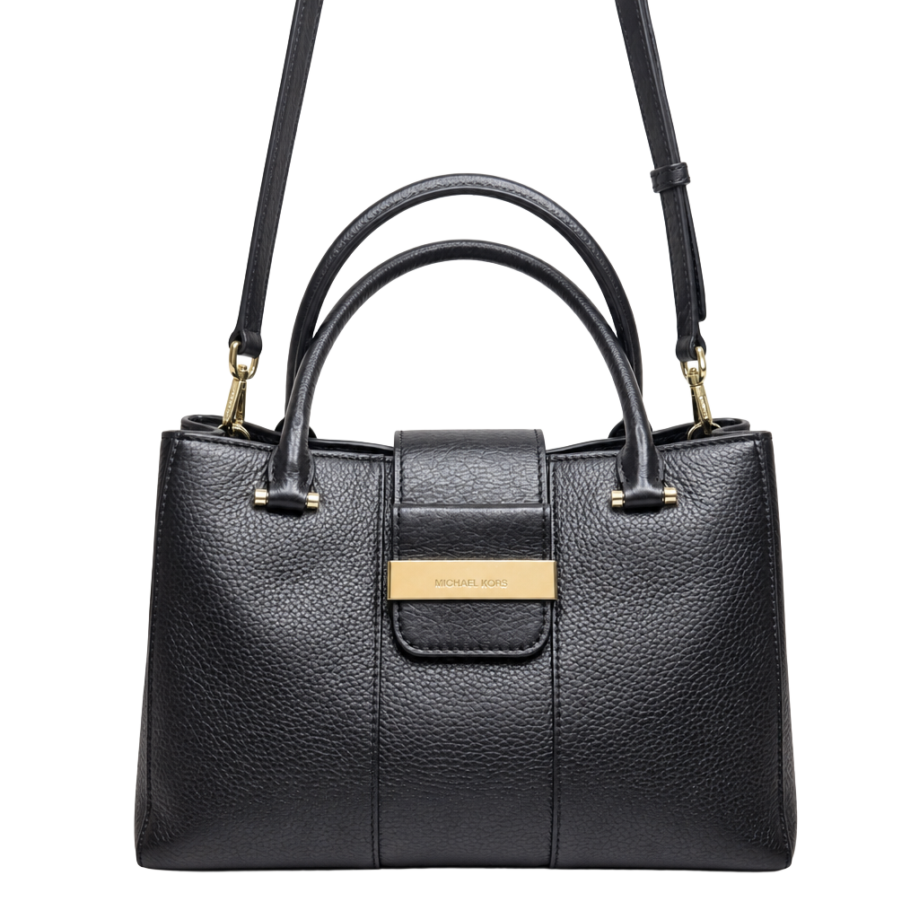 Michael Kors Black Pebbled Leather Small Satchel Crossbody Bag 1