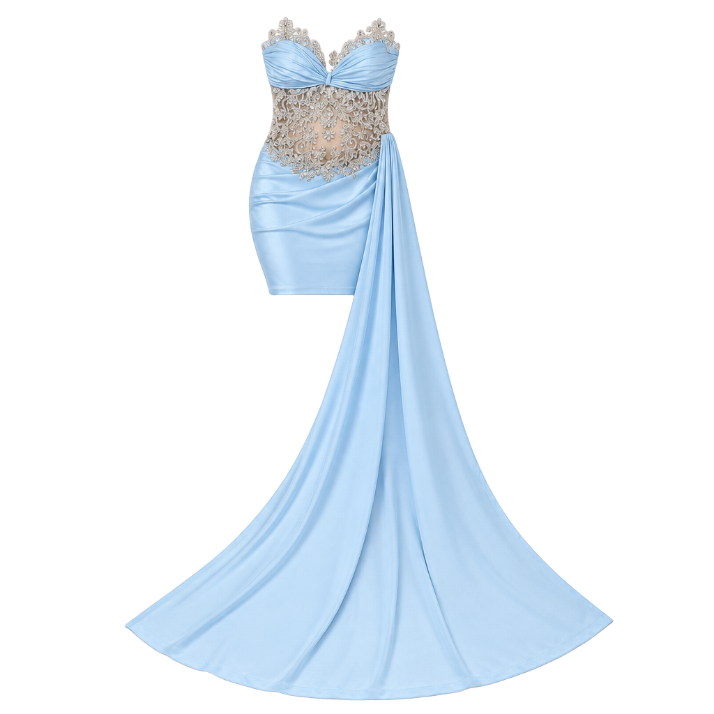 Dash Boutique Custom Maternity Baby Shower Dress Light Blue Beaded Train 1