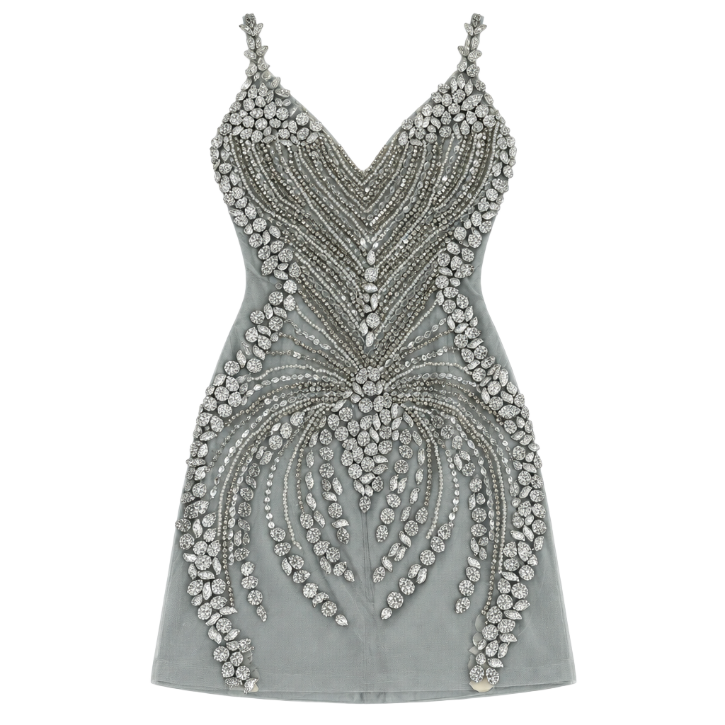 Crystal Mesh Mini birthday Dress Silver Rhinestone 1
