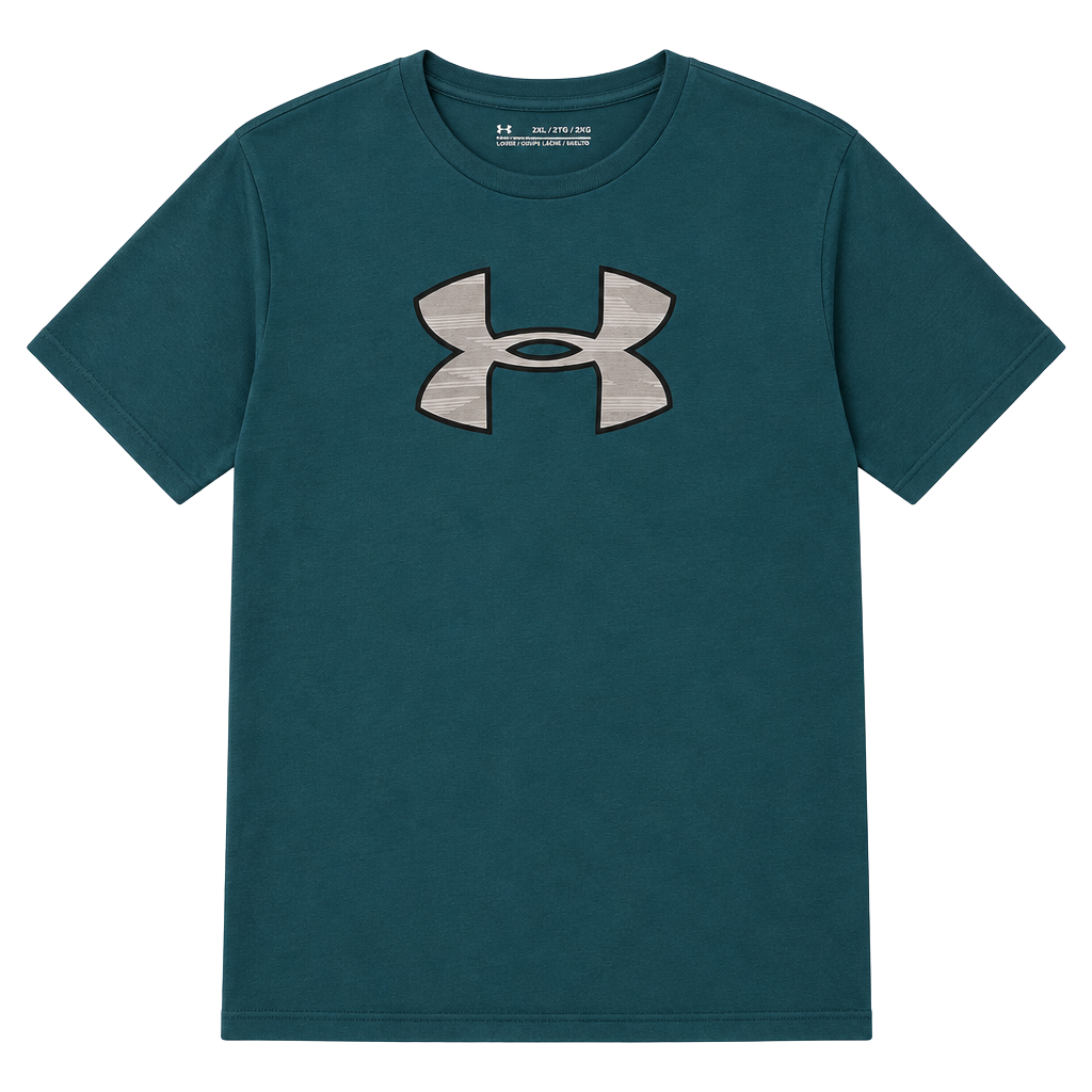 Under Armour HeatGear T-Shirt Size 2XL Teal Logo Graphic 1