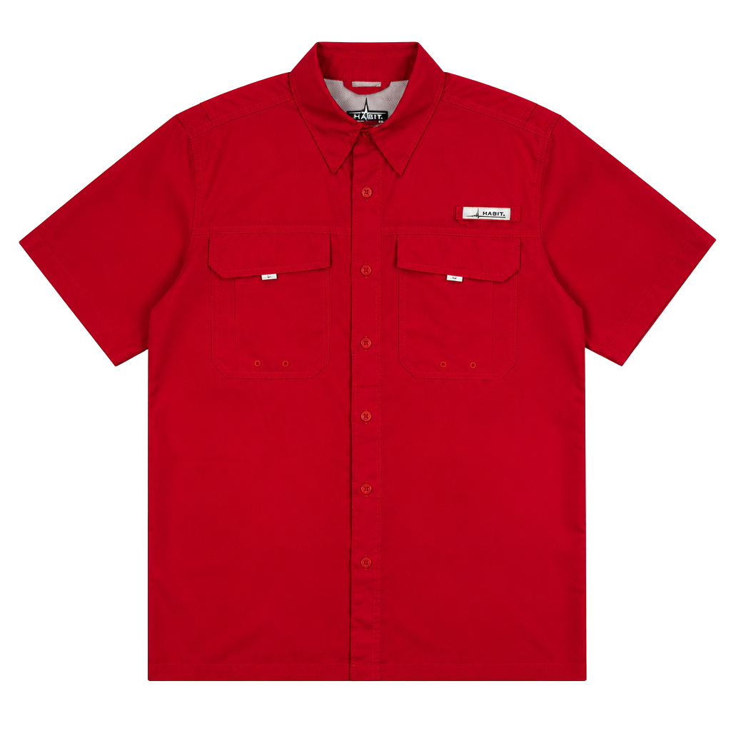 Habit Men's Red Short Sleeve Vented Fishing Shirt UPF 40+ NWT 1