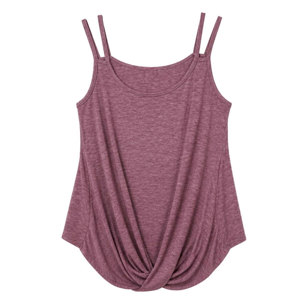 Elirar Women's Heathered Aubergine Twist Front Ruched Hem Tank Top 1