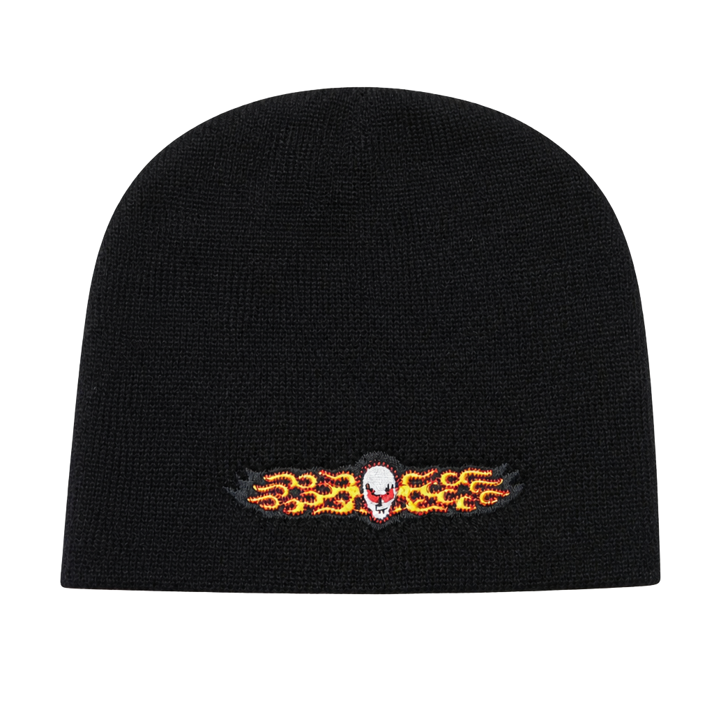 Amazing Dama Vintage Flame Skull Beanie Hat Black 1