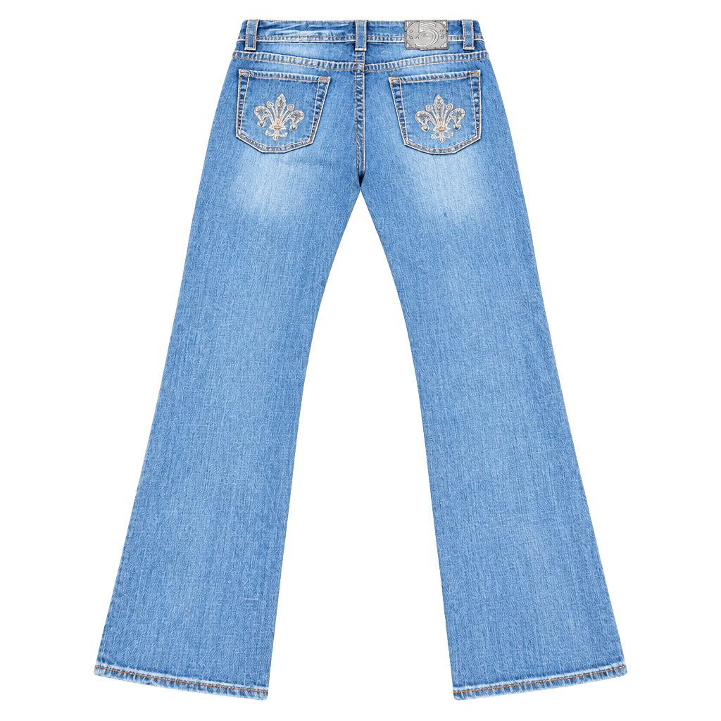 Studio 5 Bootcut Jeans Size 32x33 Y2K Rhinestone Fleur De Lis Denim 1