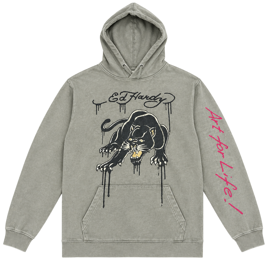 Ed Hardy Panther Tattoo Hoodie Sweatshirt Olive Green Size M 1