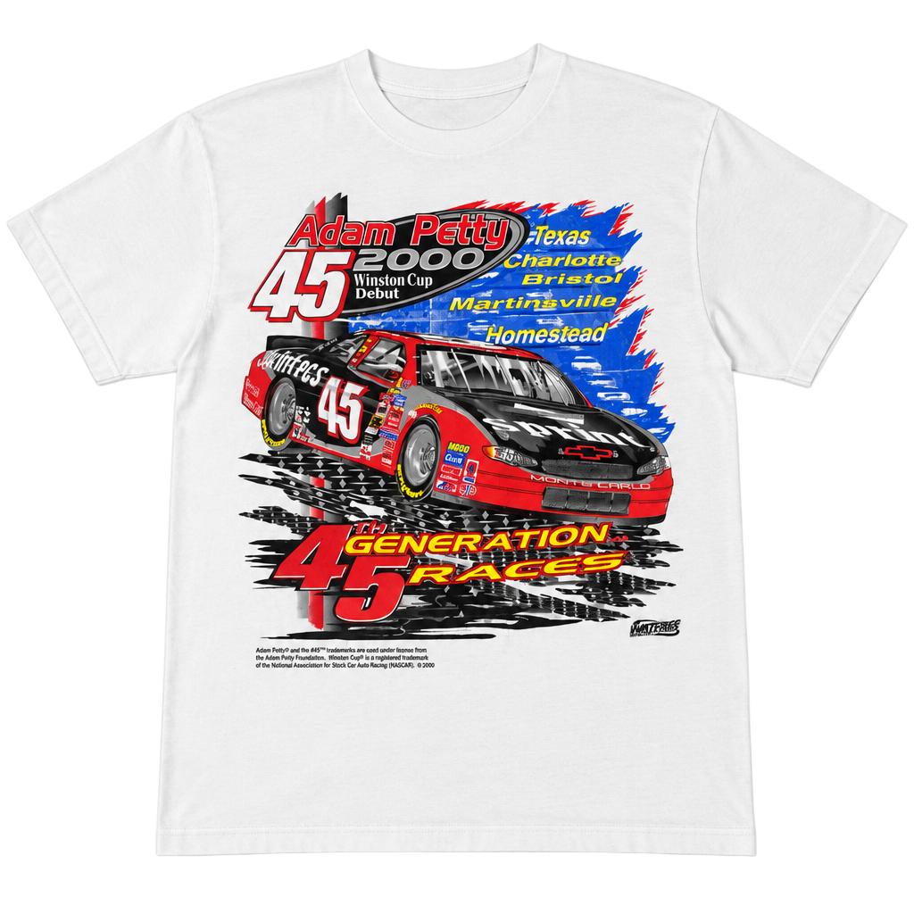 Gildan Adam Petty 2000 Winston Cup Debut Size XXL White Graphic T-Shirt 1