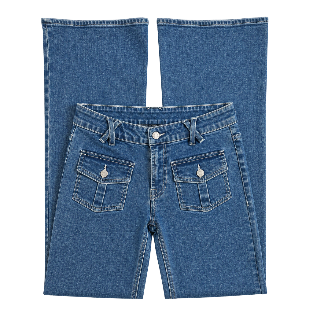 PacSun Y2K Low Rise Flare Jeans Blue Denim Flap Pockets 1