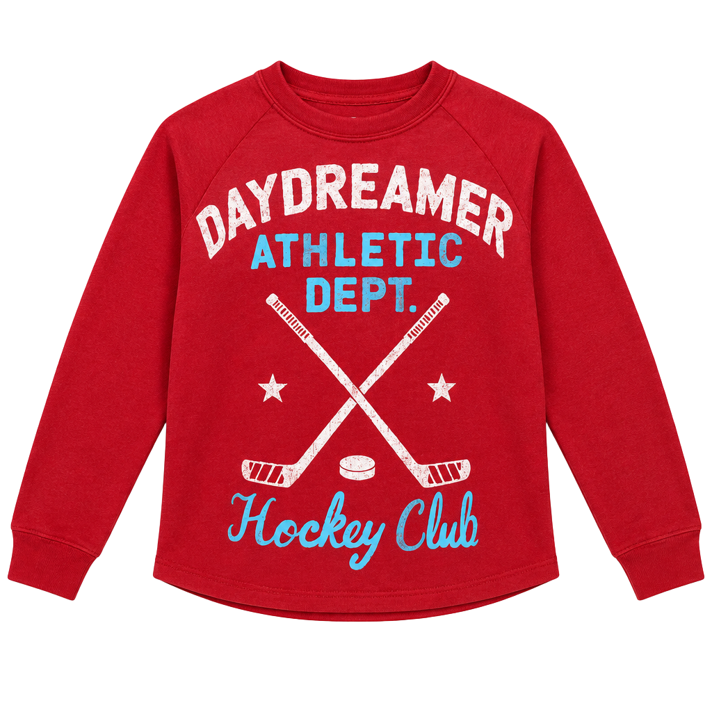 Daydreamer Distressed Athletic Dept Hockey Club Sweatshirt Red 1