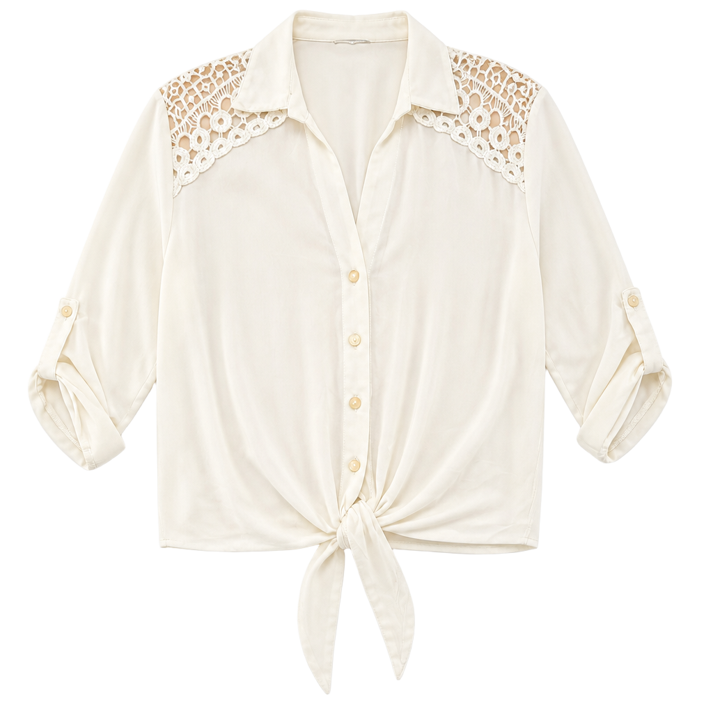 Forever 21 White Crochet Back Tie-Front Button Down Blouse 1