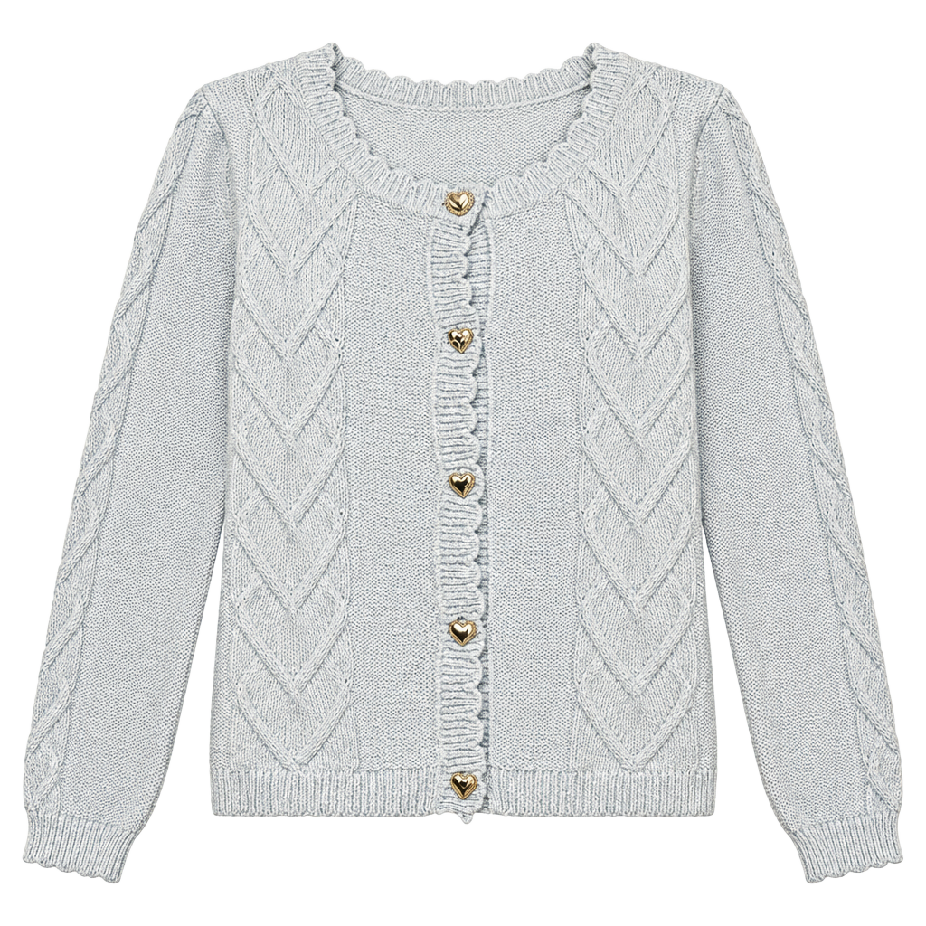 Wild Fable Blue Cable Knit Cardigan with Heart Buttons 1