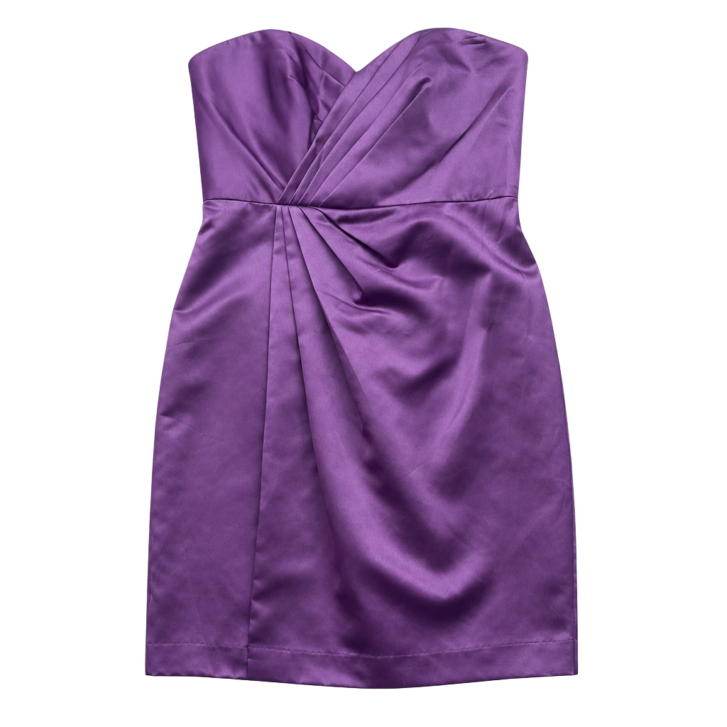 David's Bridal Purple Satin Strapless Pleated Cocktail Bridesmaid Dress Size 10 1