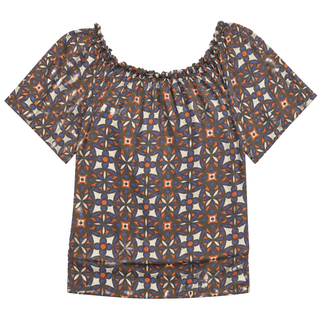 Rampage Geometric Floral Chiffon Peplum Top with Flutter Sleeves 1