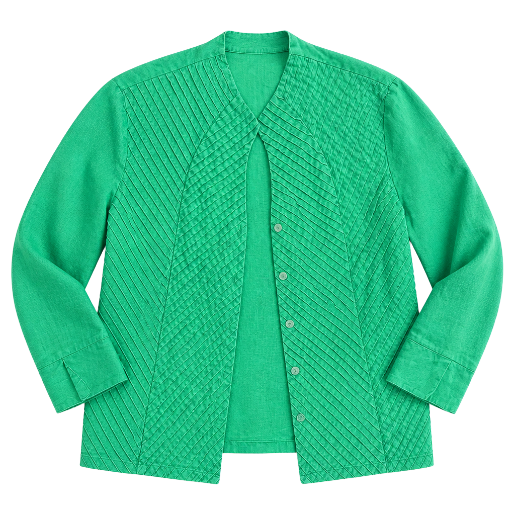 Appraisal Green 100% Ramie Pleated Button-Front Lightweight Jacket Size S 1