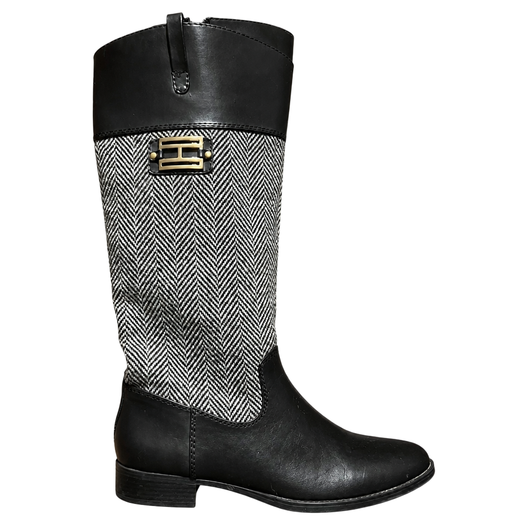 Tommy Hilfiger Women's Black and White Herringbone Riding Boots Size 8M 1