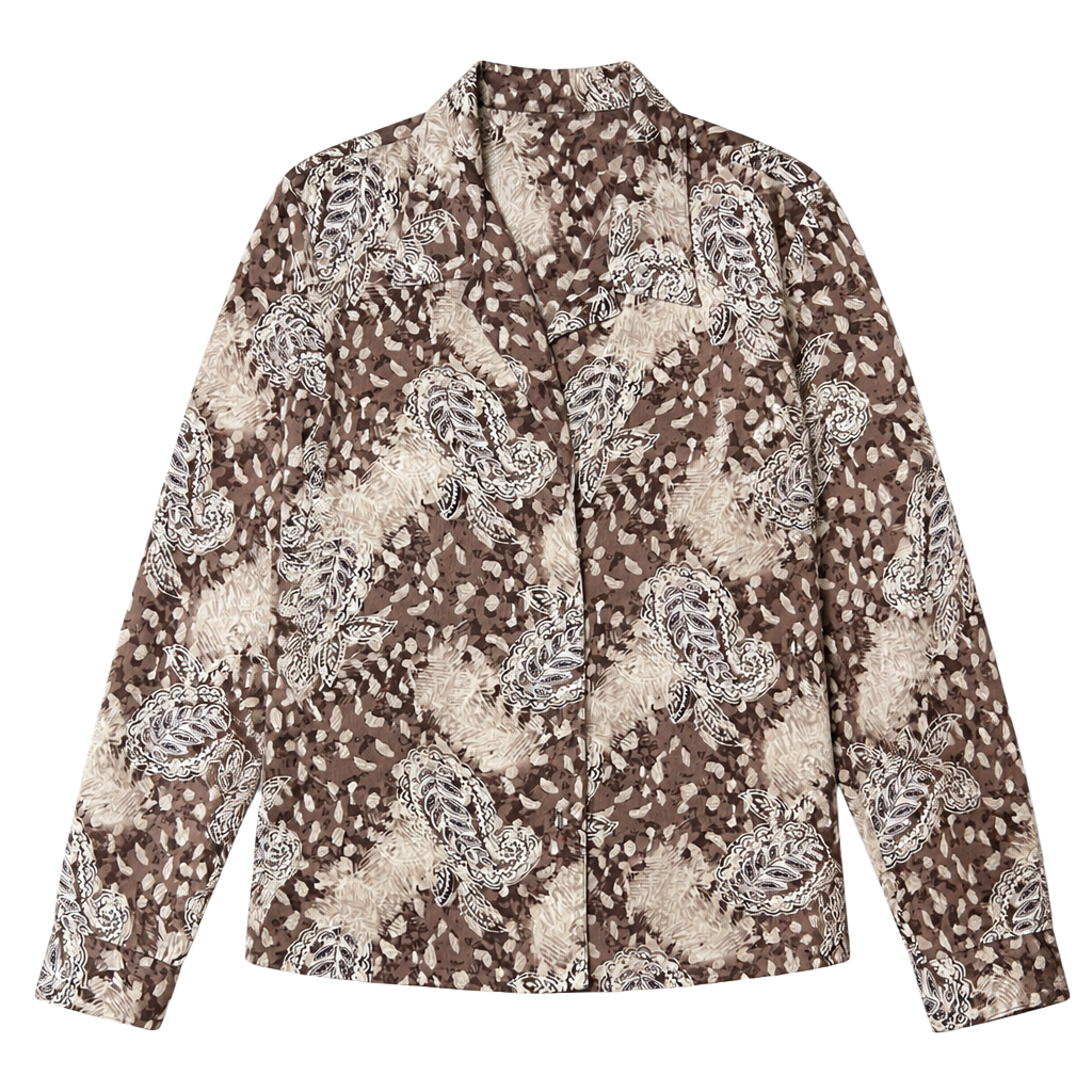 Donnkenny Petite Vintage Abstract Paisley Print Long Sleeve Button Down Blouse 1