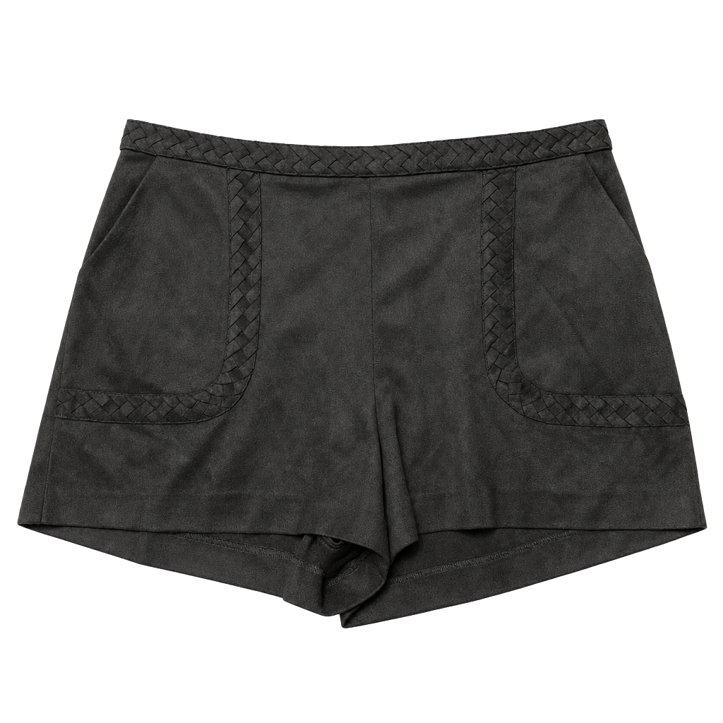 Gianni Bini Faux Suede Black Shorts with Braided Trim Detail 1
